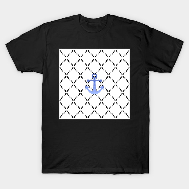 Abstract geometric pattern - black and white - blue anchor T-Shirt by kerens